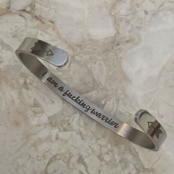 Stainless Steel Motivational Cuff Bracelet “I’m A F**cking Warrior” - Picture 1 of 7